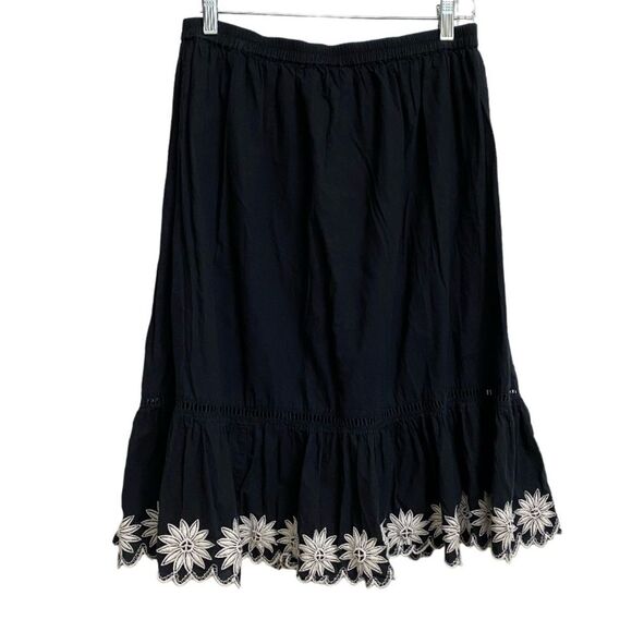 Charter Club Midi Black Skirt Size12P White Floral Embroidery Boho Hippie Emo - Picture 7 of 11